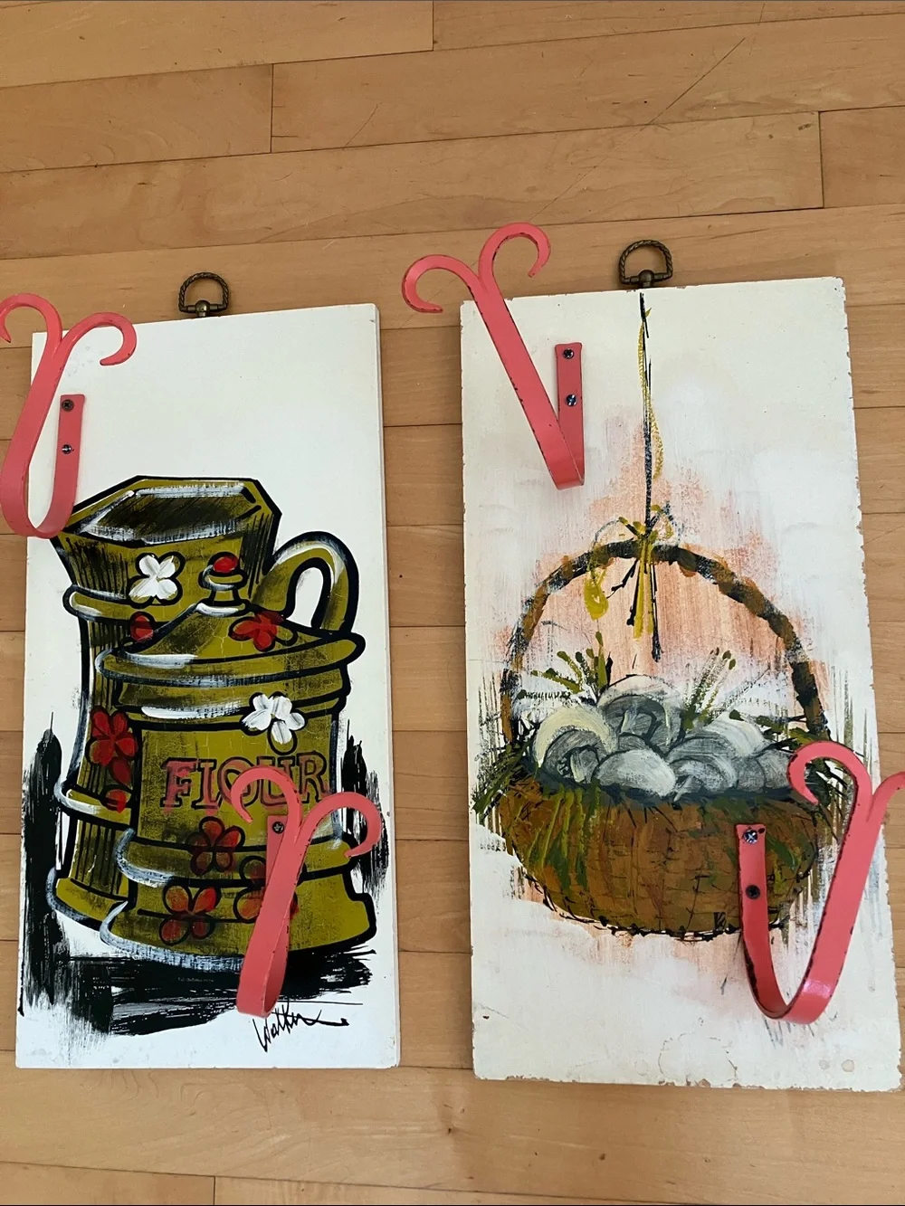 Hand Painted Wood Wall Panels With Hooks. Ready to Hang